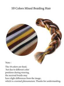 Jumbo漸層10色混合髮辮,kanekalon合成髮1入彩虹色擴展髮 - 拼色 - 查看 5