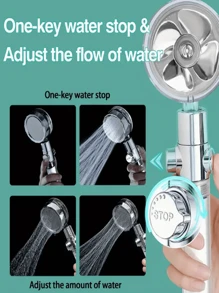 1pc High Pressure Turbocharged Shower Head Set Upgrade Your Shower Experience - With 3 Filters And Pause Switch! - Silver - View 2