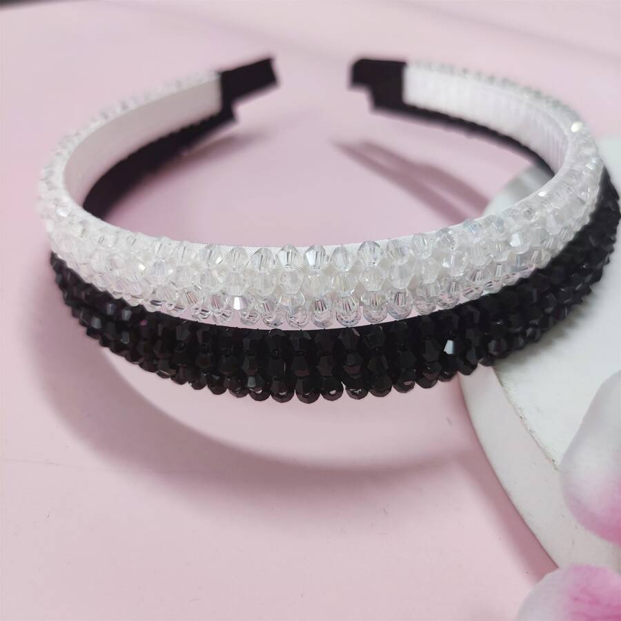 2 件/套時尚手工編織串珠和水晶頭帶,巴洛克風格細髮圈 - 彩色 - 查看 1