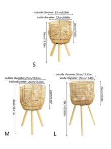 1Pc Handmade Braid Artificial Rattan Plastic Flower Pot with Stand Plant Storage Stand DIY Nursery Pots Home Decor - Apricot - View 9