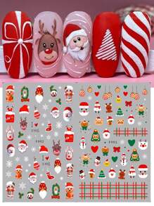 2片圣诞美甲贴纸 红色圣诞老人 可爱卡通雪花 节日设计 3D自粘贴花 美甲装饰 指甲贴膜 朋友礼物 DIY美甲 - 彩色 - 查看 1