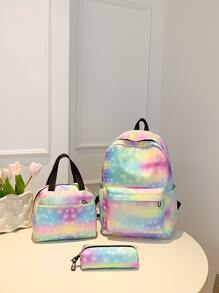 3入組/套女孩大容量漸變後背包,斜肩包便當包&筆袋套裝,隨機位置的圖案 - 彩色 - 查看 7