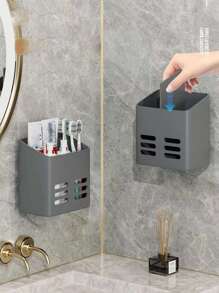 1入組壁掛式儲物架，帶瀝水籃，適用於餐具、刀叉、梳子、化妝品、遙控器、眉筆、鋼筆、刷子、剃須刀；適用於廚房、浴室、衛生間、梳妝台、客廳 - 灰色 - 查看 3