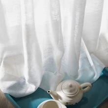 LANTIME  Sheer Curtains, Faux Linen Double Pleats Window Sheer Curtains Panels Drapery for Home, Hotel, Office, Set of 2 - 白色1 - 查看 3