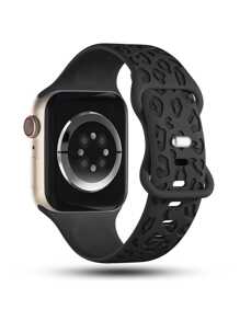 Leopard Floral Engraved Band Compatible With Apple Watch Band 49mm 45mm 44mm 42mm 41mm 40mm 38mm 46mm, Cheetah Waterproof Sport Silicone Wristbands Replacement Strap Compatible With IWatch Series 10 9 8 7 6 5 4 3 2 1 SE For Women