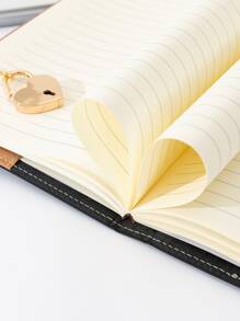1 Pieza Cuaderno Con Candado En Forma De Corazón Negro, Diario Minimalista Multifuncional De Negocios De Oficina