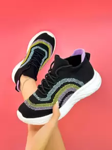 Unisex Fashionable Low Top Sports Shoes With Breathable Fabric & Elasticity, Popcorn Sole Surface, For Running And Casual Occasions