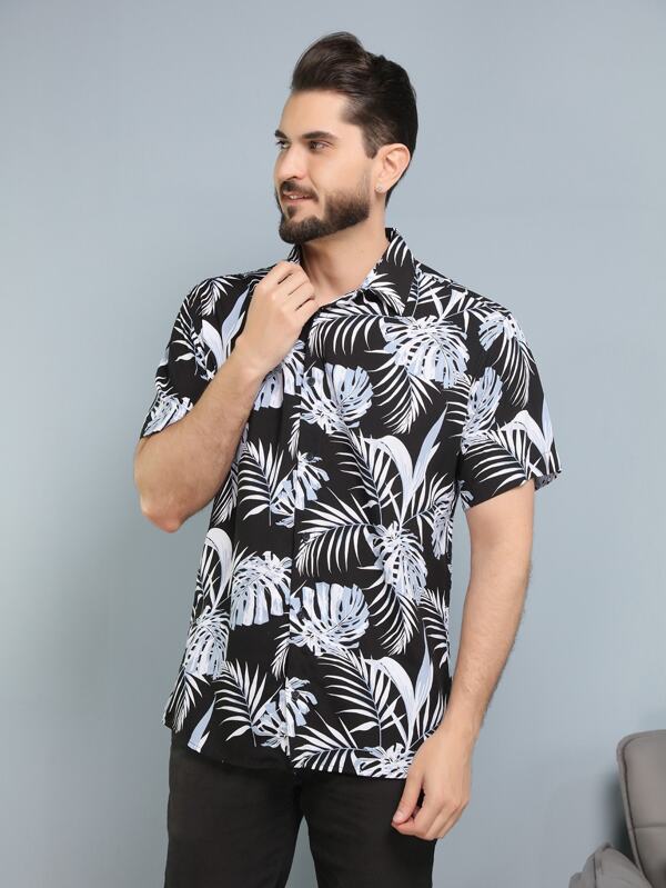 YLF MODA Camisa Masculina Manga Curta Florida Floral Verão Praia