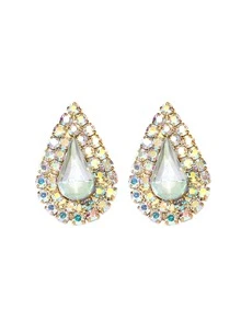 Retro Tear Drop Crystal Rhinestone Earring Stud for Women 1 Pair - Gold - View 5