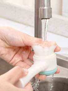 1 pieza Cepillo de limpieza facial de silicona con cerdas suaves para masaje facial, maquillaje, decoración de habitación, tocador, viaje, dormitorio, accesorios de maquillaje, borla, difuminador de maquillaje, borla de polvo, esponja de maquillaje, regalos, regalos para mujeres, regalos de Navidad - Azul - Ver 4