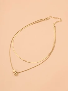 1個圓形和平面蛇紋疊加簡約時尚的雙層心形和字母組合吊墜項鍊,適合日常佩戴