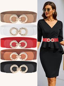 Beltox fine 1入組寬女性彈性腰帶皮帶帶金色扣飾點綴和8字型設計適用於衣物裝飾,火柴任何衣服 - 白色 - 查看 1