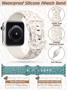 Leopard Floral Engraved Band Compatible With Apple Watch Band 49mm 45mm 44mm 42mm 41mm 40mm 38mm 46mm, Cheetah Waterproof Sport Silicone Wristbands Replacement Strap Compatible With IWatch Series 10 9 8 7 6 5 4 3 2 1 SE For Women