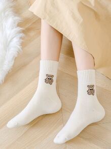 1/3/5双装可爱小熊保暖中筒袜，女士秋冬款 - 彩色 - 查看 11