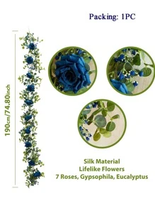 190 厘米織物人造金錢植物和牽牛花藤花環藍色適合婚禮派對餐桌中心裝飾品 - 藍色 - 查看 3