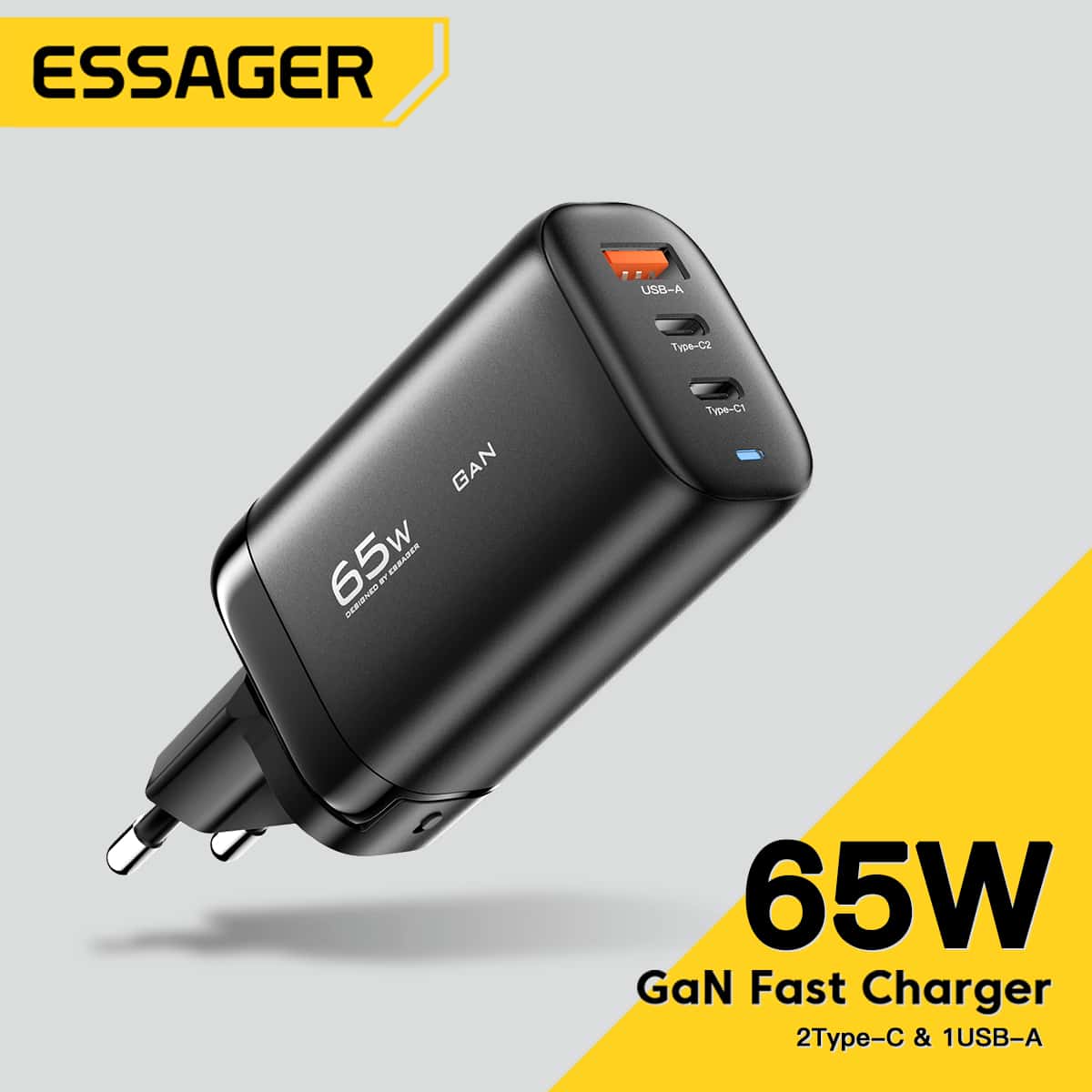 Essager 65W GaN USB Type C Charger For Laptop PPS 45W 25W Fast Charge Fori Realme MobilephiPhone14 13 Pro Phone Suitable For Travel, Office, Dorm, And Home Multi-Port, Adapter Nan Fast Charging High Output Power