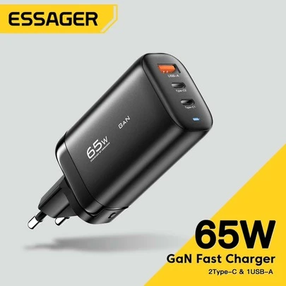  Cargador Essager 65W GaN USB Tipo C para portátil, PPS 45W 25W Carga rápida para Realme, iPhone14 13 Pro y otros teléfonos móviles, adecuado para viajes, oficina, dormitorio y hogar, multiportuario, adaptador Nan de alta potencia de carga rápida
