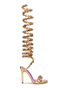 Women's Gem Embellished Wrap Around High Heels - Panus Heels - 金色 - 查看 6