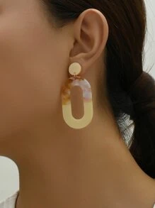 1副波西米亞風格萬用樹脂橢圓吊墜耳環