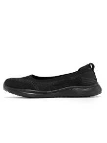Women's Fashionable Solid Color Breathable Slip-on Sneakers Casual Shoes - Black - View 2