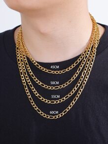 1pc Men's Stainless Steel Figaro Chain Necklace, Punk Style Long & Thick Chain, Versatile & Simple, Couple's Jewelry Gift