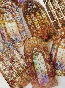 1包/10入組復古歐式雷射金箔貼紙,diy裝飾必備