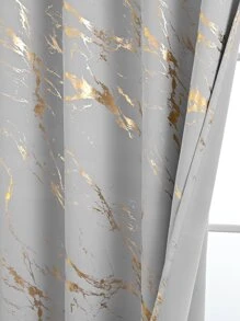 1pc Modern Style Polyester Fiber Home Decor Marble Pattern Grey Window Curtain, Suitable For Living Room And Bedroom