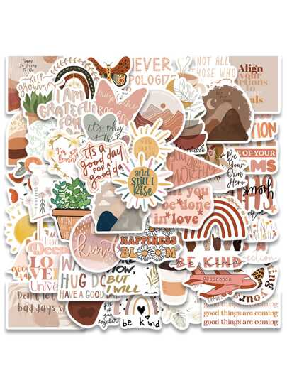 一套50张复古励志防水涂鸦贴纸，返校季剪贴簿用品，趣味贴纸，笔记本电脑贴纸，Kindle手机贴纸