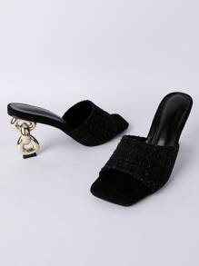 時尚高跟鞋女性涼鞋 - 黑色 - 查看 6