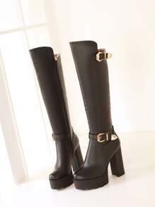 Bottes de cavalier à talons compensés pour femmes, confortables et sexy, style Ins, nouvelle collection printemps/automne, avec fermeture éclair à l'arrière, jambe épaisse élancée, bottes hautes à talons, à porter avec un pantalon