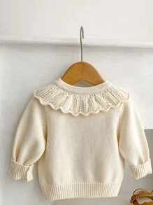 春秋季新款女婴针织开衫，婴儿外套，多功能儿童刺绣荷叶边领长袖毛衣