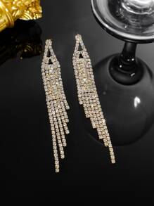 Gold Color Gorgeous Crystal Rhinestone Earring Stud for Women 1 Pair - Gold - View 3