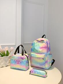 3入組/套女孩大容量漸變後背包,斜肩包便當包&筆袋套裝,隨機位置的圖案 - 彩色 - 查看 5