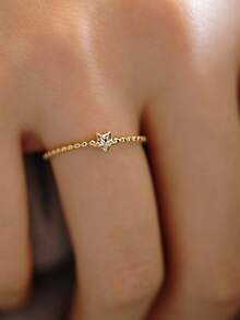 簡約風格星星&圓形釘狀首飾S925銀圓環帶14K鍍金適合女士帶獨特設計 - 黃色 - 查看 4