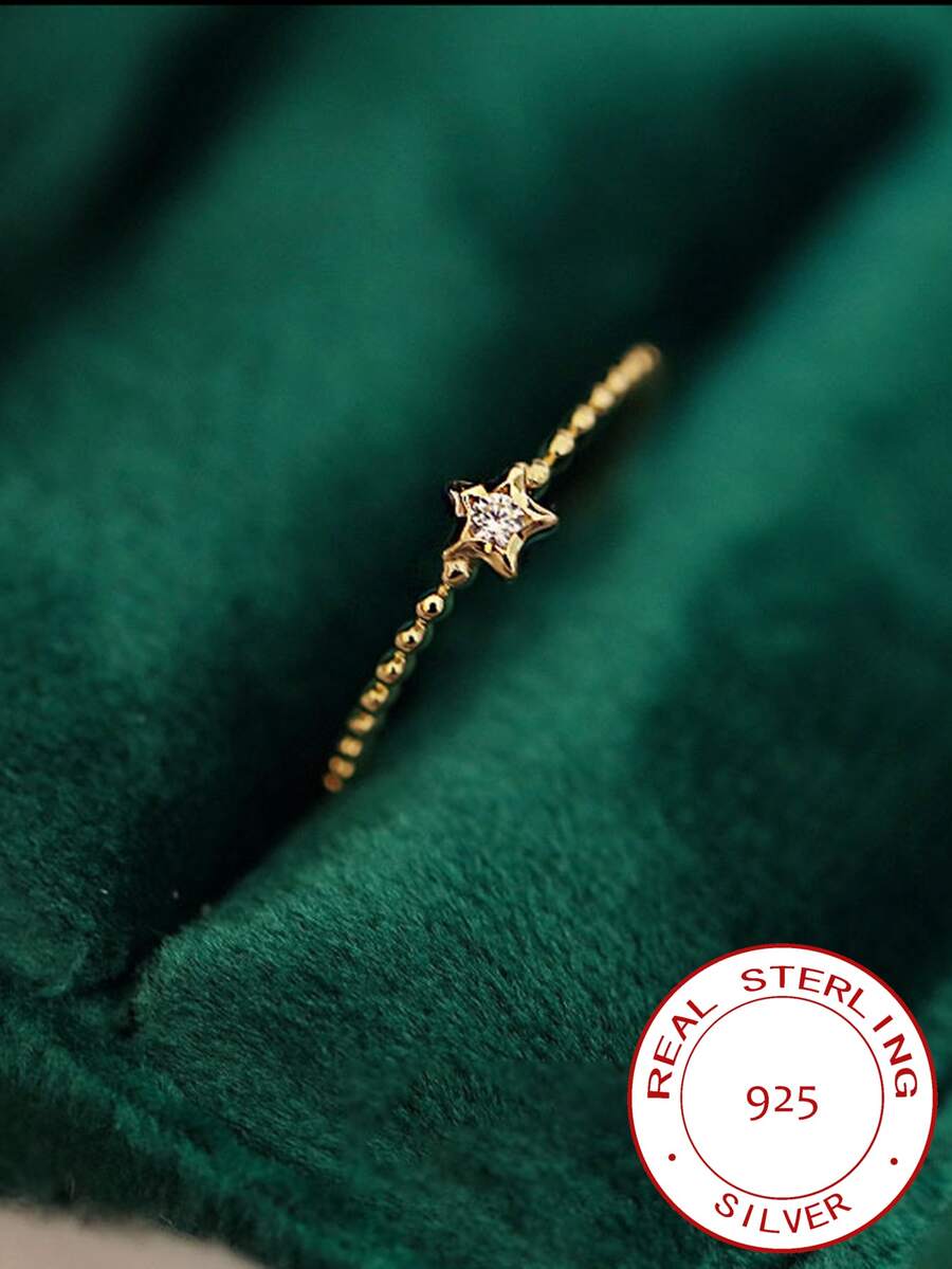 簡約風格星星&圓形釘狀首飾S925銀圓環帶14K鍍金適合女士帶獨特設計 - 黃色 - 查看 1