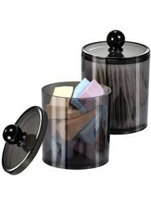 10 盎司黑色和透明塑膠藥劑師罐套裝，適用於球、棉花棒、墊和牙線鎬，輕鬆整理您的浴室和梳妝台 - 黑色 - 查看 4