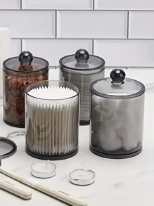 10 盎司黑色和透明塑膠藥劑師罐套裝，適用於球、棉花棒、墊和牙線鎬，輕鬆整理您的浴室和梳妝台 - 黑色 - 查看 5