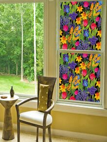 1片多色鬱金香花紋玻璃貼紙窗簾 - 彩色 - 查看 3