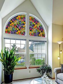 1片多色鬱金香花紋玻璃貼紙窗簾 - 彩色 - 查看 2