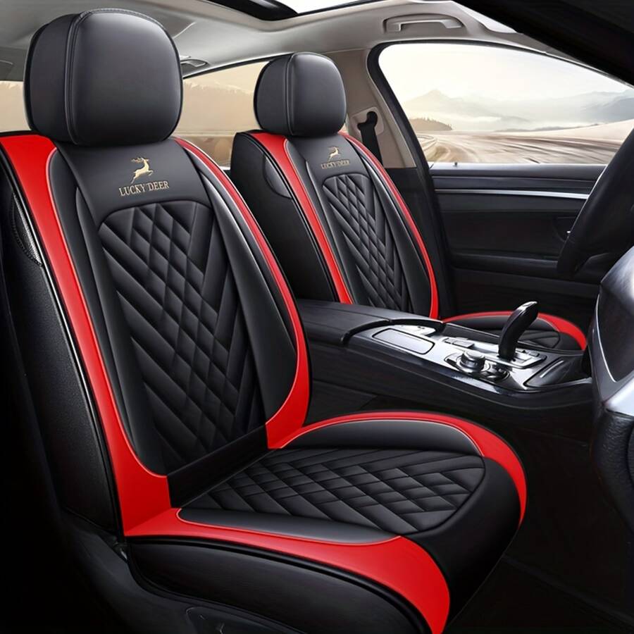 1pc Car Front Seat Cushion With Deer Embroidery, Universal Fit Car Seat Cover Set For Four Seasons, Automotive Interior Accessories - Black - View 1