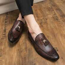 Zapatos Mocasines Formales Para Hombre Con Detalles En Borlas - Marrón - Ver 6