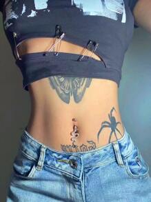 1個女性性感銅質蛇形肚臍戒指,鑲有水晶石,適用於萬聖節派對身體珠寶飾品 - 銀色 - 查看 1