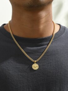 A3334 1pc Punk Compass Pendant Men's Necklace Hip Hop Jewelry