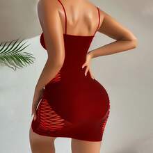 性感渔网吊带连衣裙内衣，欧美风格，透气 - 紅色 - 查看 2