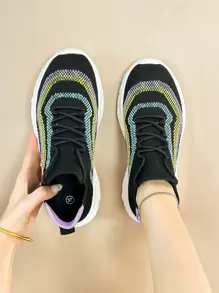 Unisex Fashionable Low Top Sports Shoes With Breathable Fabric & Elasticity, Popcorn Sole Surface, For Running And Casual Occasions