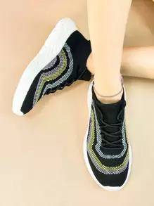 Unisex Fashionable Low Top Sports Shoes With Breathable Fabric & Elasticity, Popcorn Sole Surface, For Running And Casual Occasions