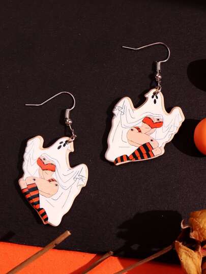 1雙新設計卡通彩色鬼&美麗女人圖案耳環適合女士,合適的適合萬聖節,聖誕,感恩節和日常穿著