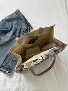 Bolso de hombro tipo tote de gran capacidad con estampado floral para mujer - Albaricoque - Ver 4