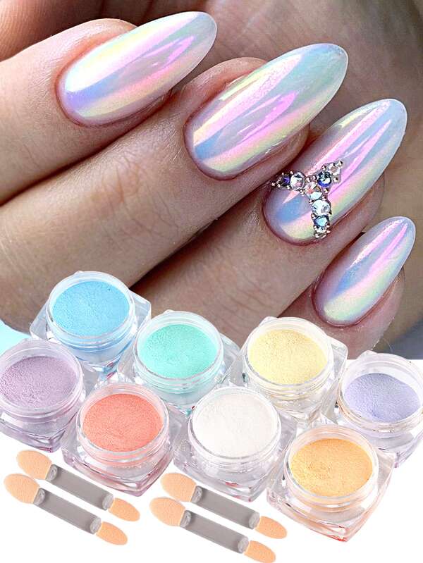 Black Friday Aurora Chrome Powder Magic Mirror Nail Powder, 8 Colors Y2K Aesthetic Nail Pigment