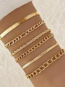 6入組蛇骨鏈扭曲手鐲套裝 - 時尚合金珠寶配件 - 金黃色 - 查看 3